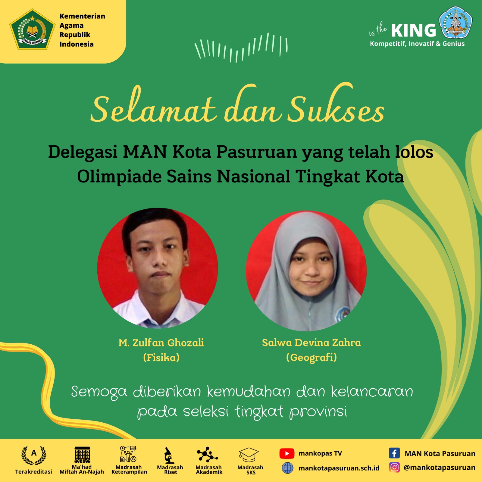 MANKOPAS : 2 MAPEL,FISIKA DAN BIOLOGI LOLOS OSN TINGKAT PROVINSI