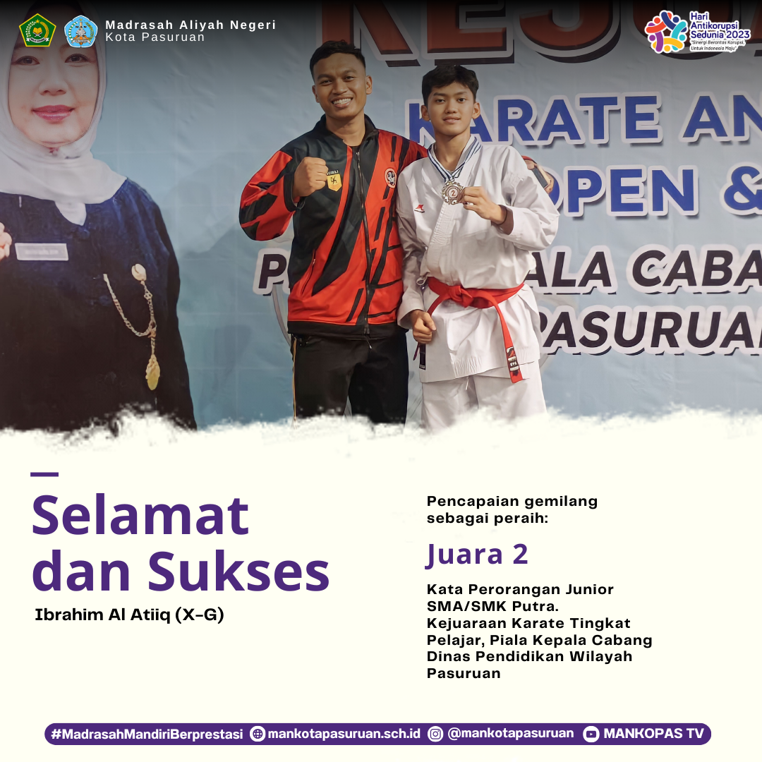 Juara 2 Kata Perorangan Junior SMA/SMK Putra. Kejuaraan Karate Tingkat Pelajar, Piala Kacabdin Wilayah Pasuruan 2023
