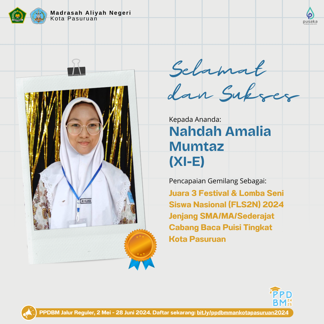 Juara 3 FLS2N 2024 Jenjang SMA/MA/Sederajat Cabang Baca Puisi Tingkat Kota Pasuruan